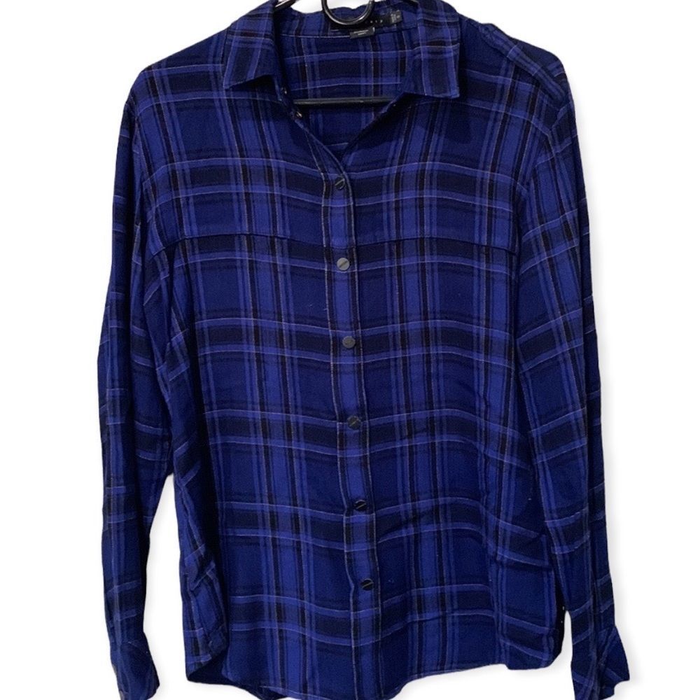 Sanctuary Royal blue and navy with black  Plaid Small Long sleeve blouse